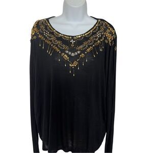 Jane Ashley Black Beaded Embellished Top Size L